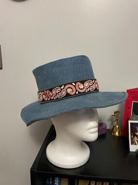 Upcycled Denim Western Hat Small | Handmade Wide Brim Blue Jean Hat